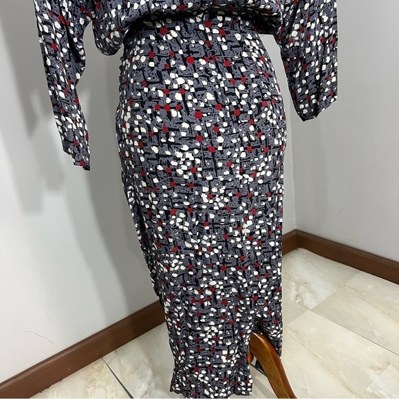 Vintage Long Sleeve Womens Wiggle Dress Small Bodycon Abstract Dots Unique Retro - Picture 7 of 14